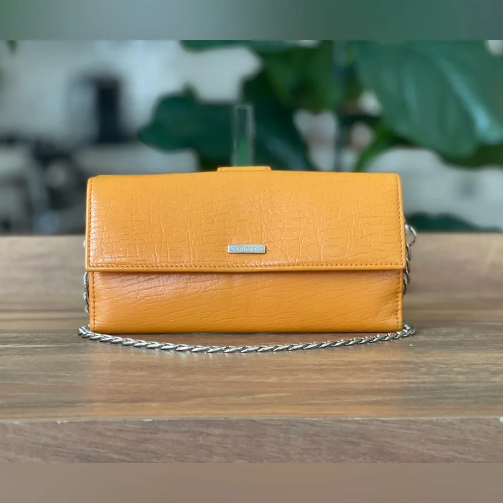 Authentic Gucci Orange Leather Wallet on Chain
